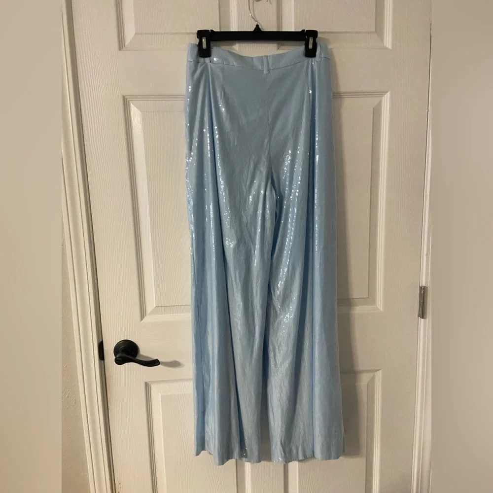 T36- MAEVE Baby Blue Sequined Pleated Wide Leg AVERY Trouser - Picture 8 of 9